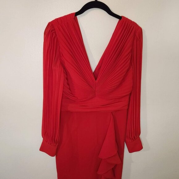 BADGLEY MISCHKA Crepe-Paneled Chiffon Midi Dress - Picture 3 of 6